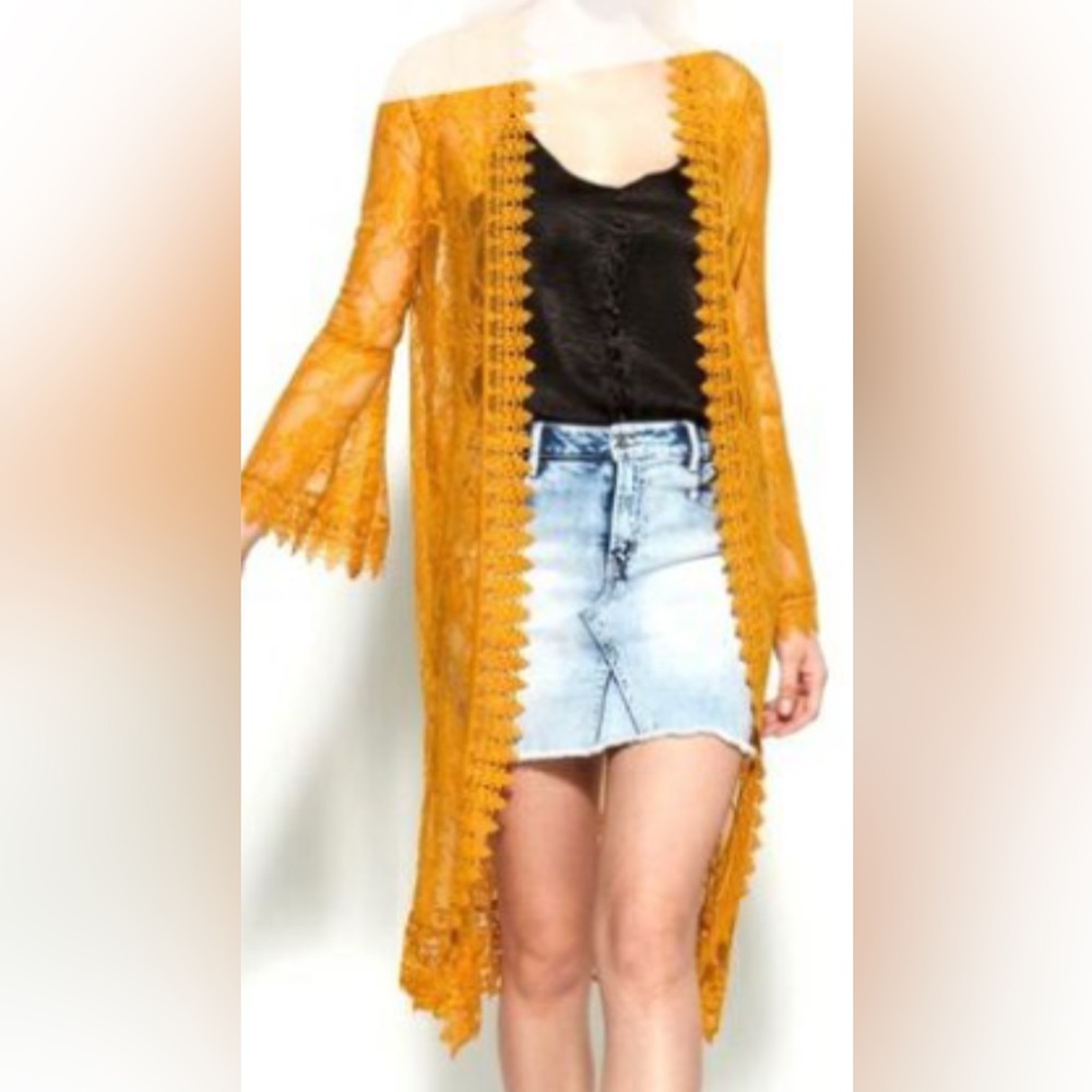 Polly & Esther Mustard Lace Kimono - Picture 1 of 9